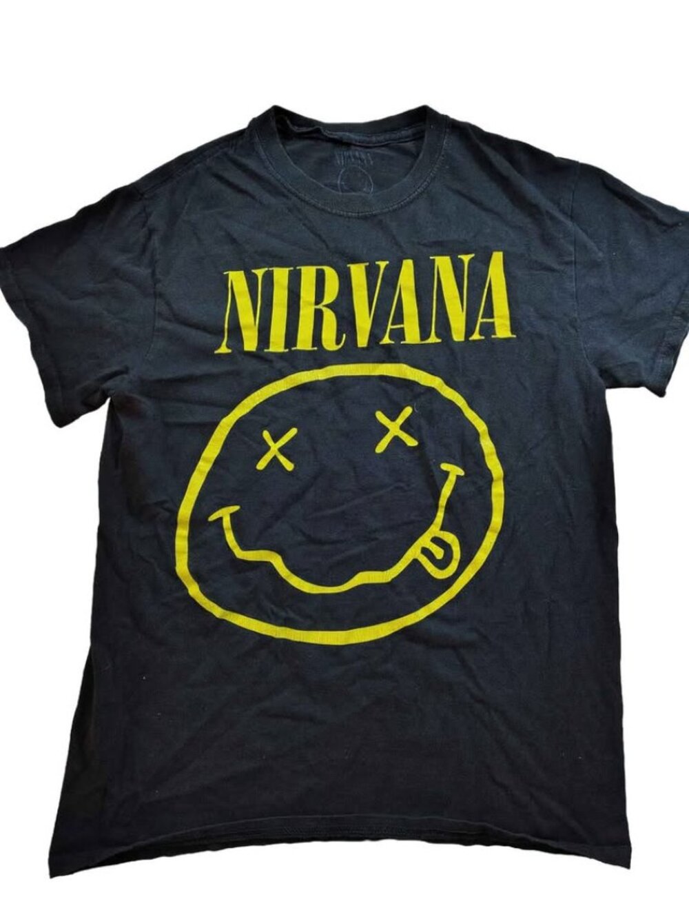 Vintage Nirvana Black & Yellow Smiley Face Band T-shirt Size Small